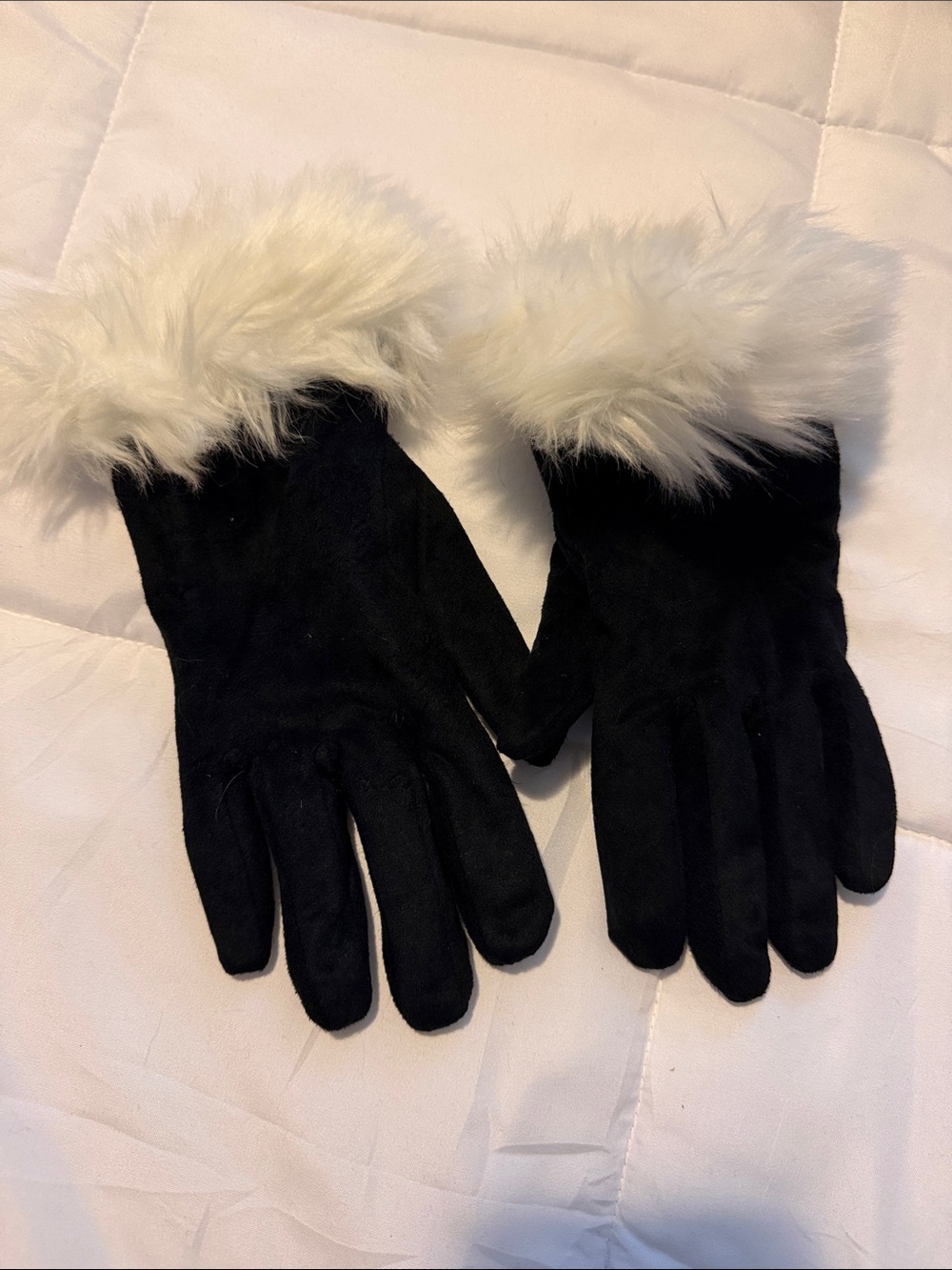 Accessorize Black Gloves with Cream Faux Fur Cuffs